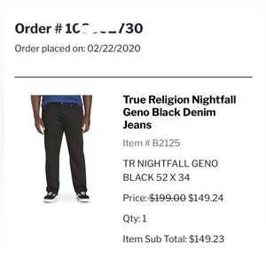 True Religion Nightfall Geno Black Denim Jeans. Size 54. Big and Tall.